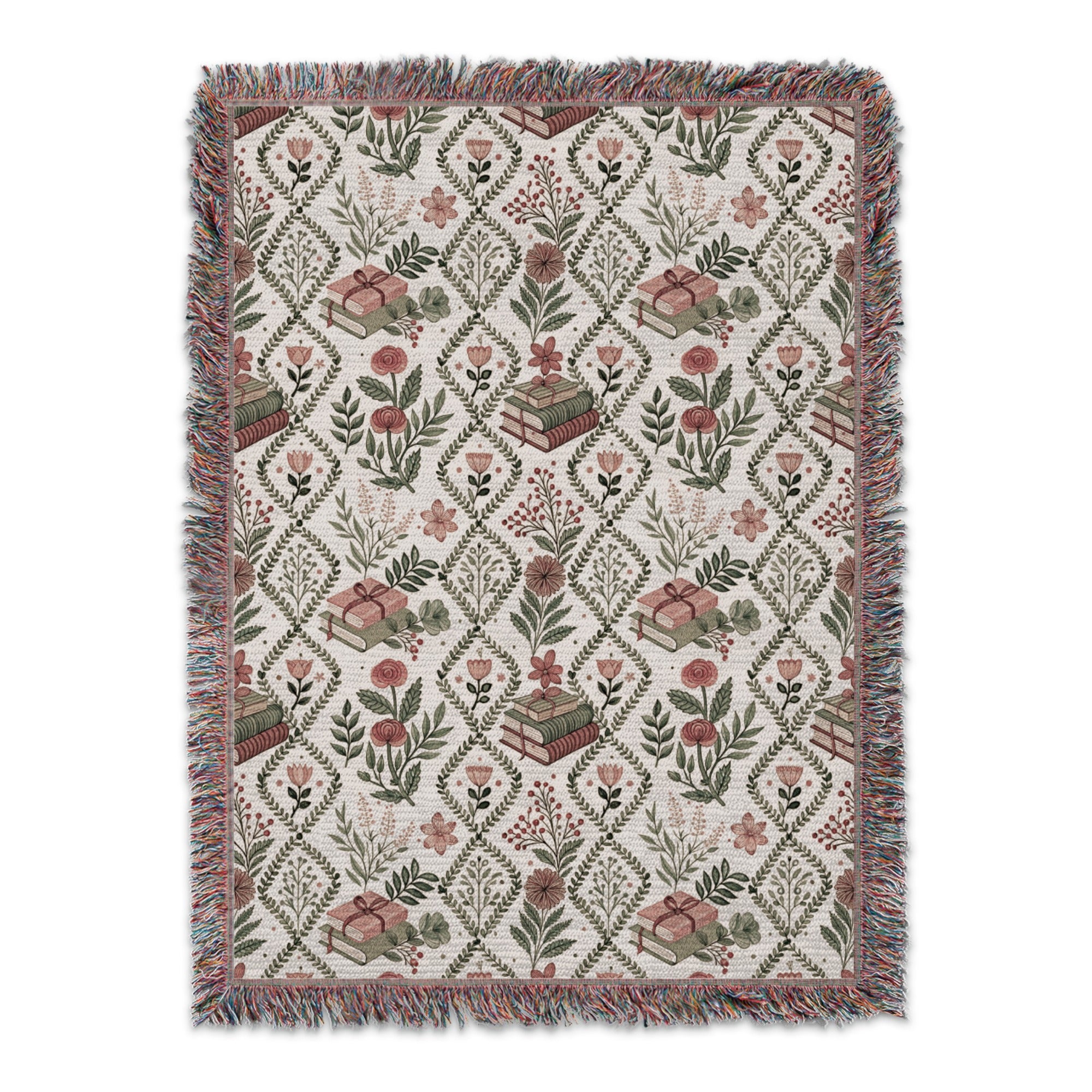 Floral Pattern Woven Blanket with Fringe Throw product