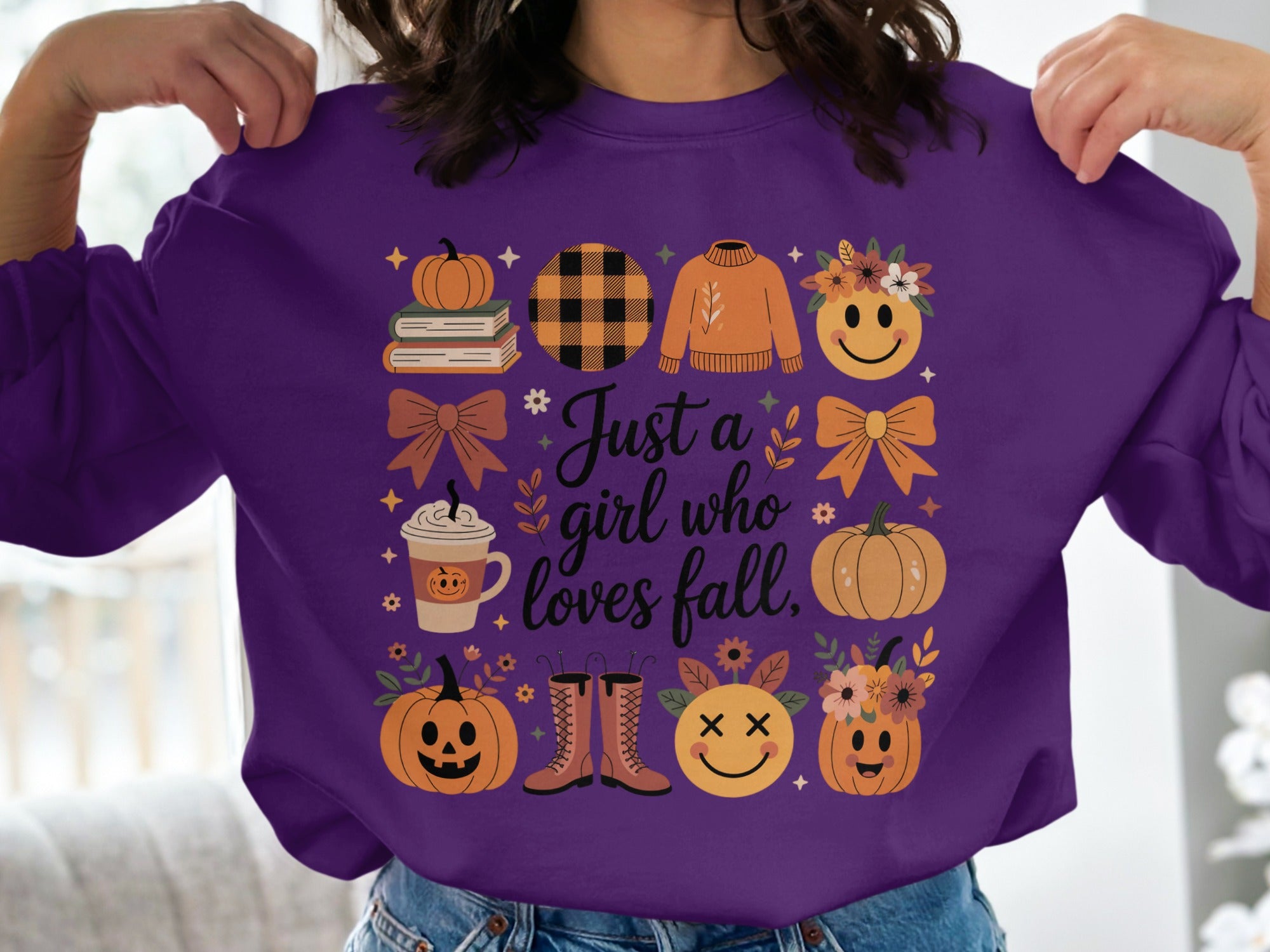 Just a girl who loves fall purple sweatshirt product