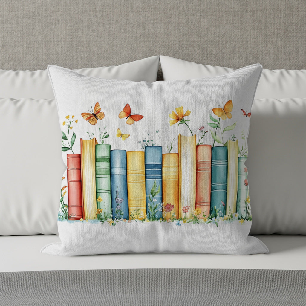 Colorful Books and Butterflies Decorative Pillow product