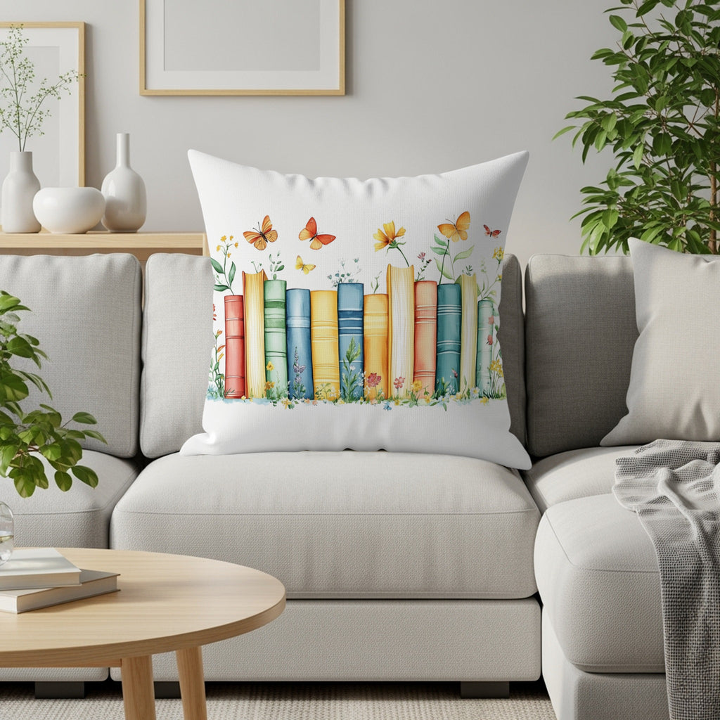Colorful Books and Butterflies Throw Pillow product