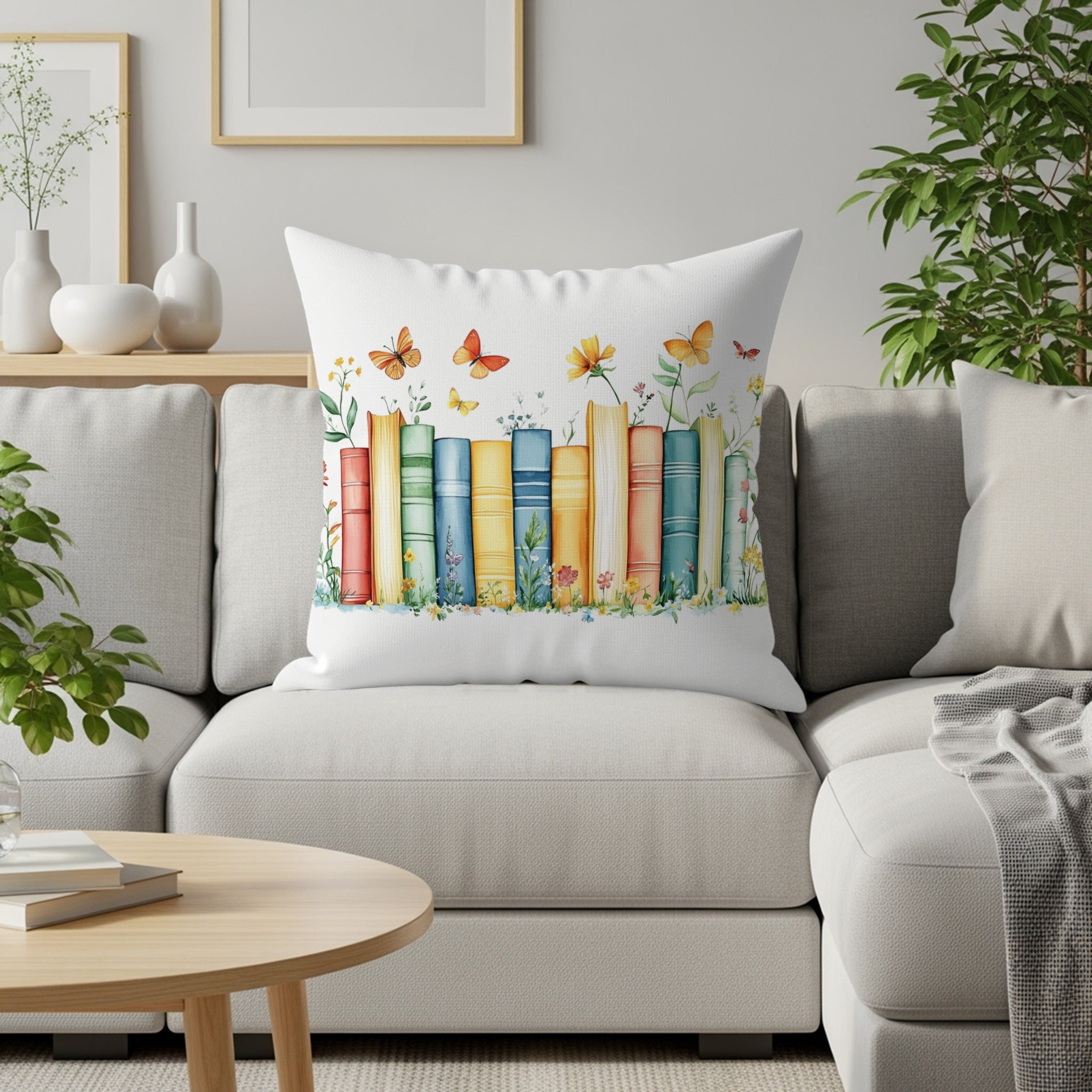 Colorful Books and Butterflies Throw Pillow product