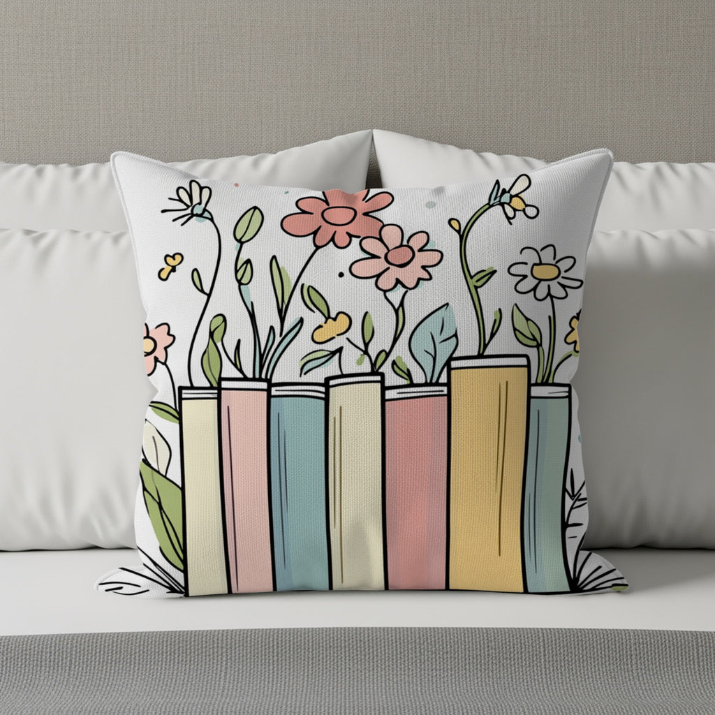 Pastel Floral Books Illustration Pillow product
