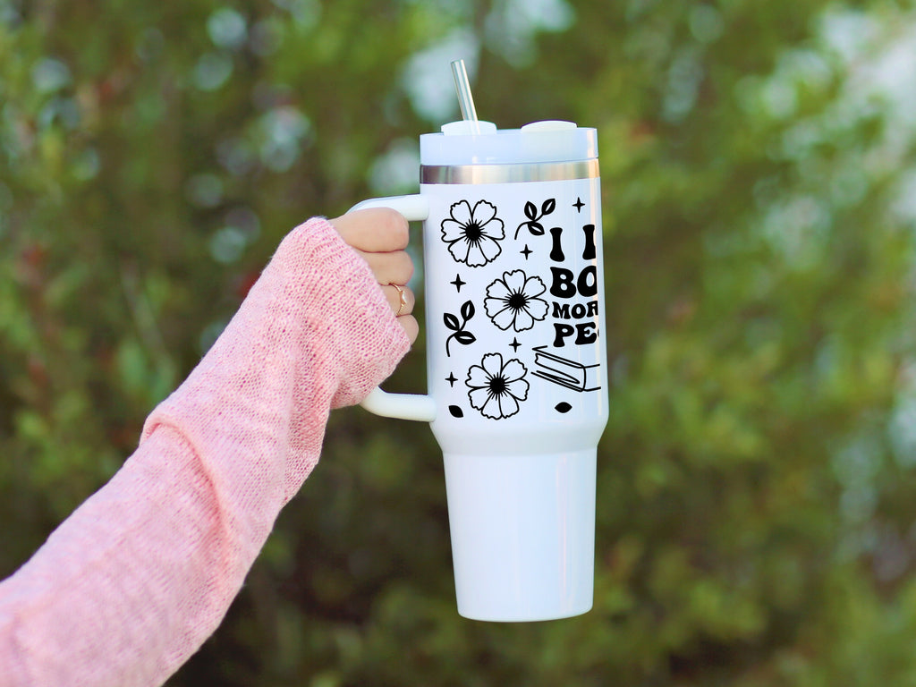 Floral Book Lover Travel Mug with Straw Holder product