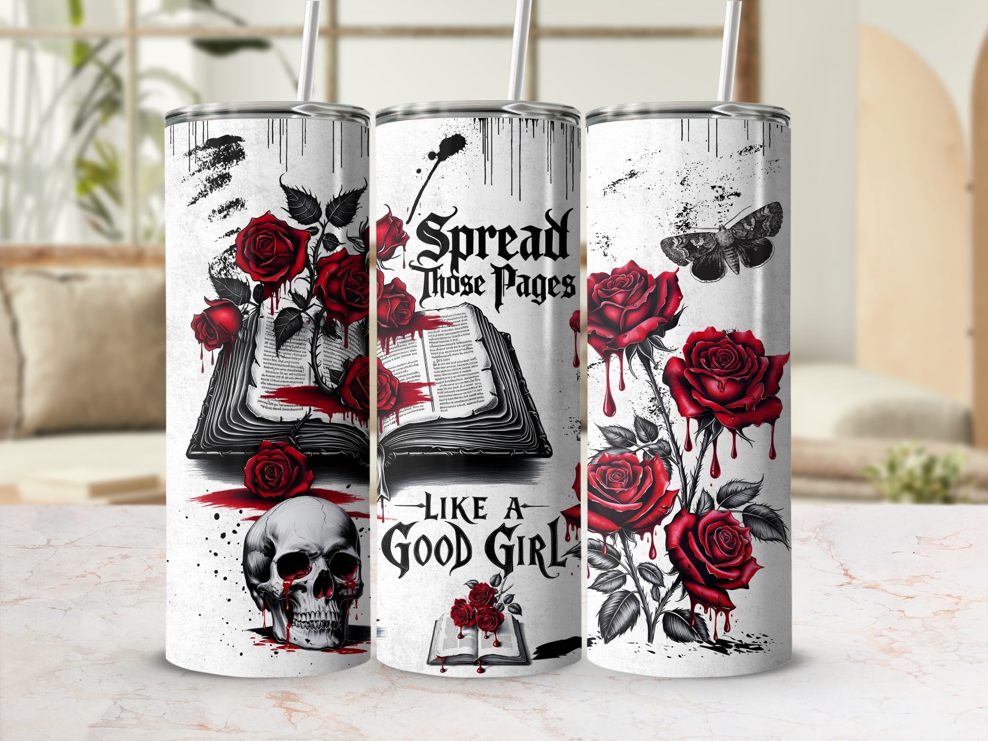 Gothic Roses and Skulls Design Tumbler product
