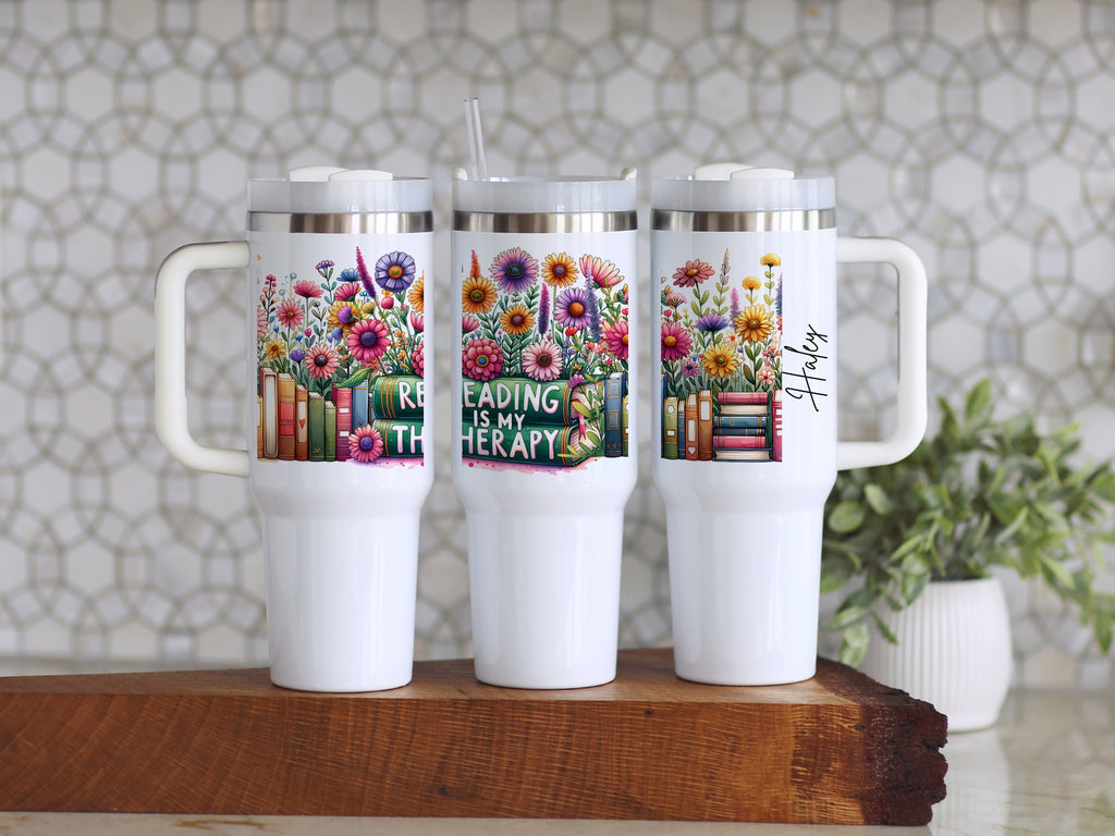 Reading Is My Therapy Floral Travel Mug product type