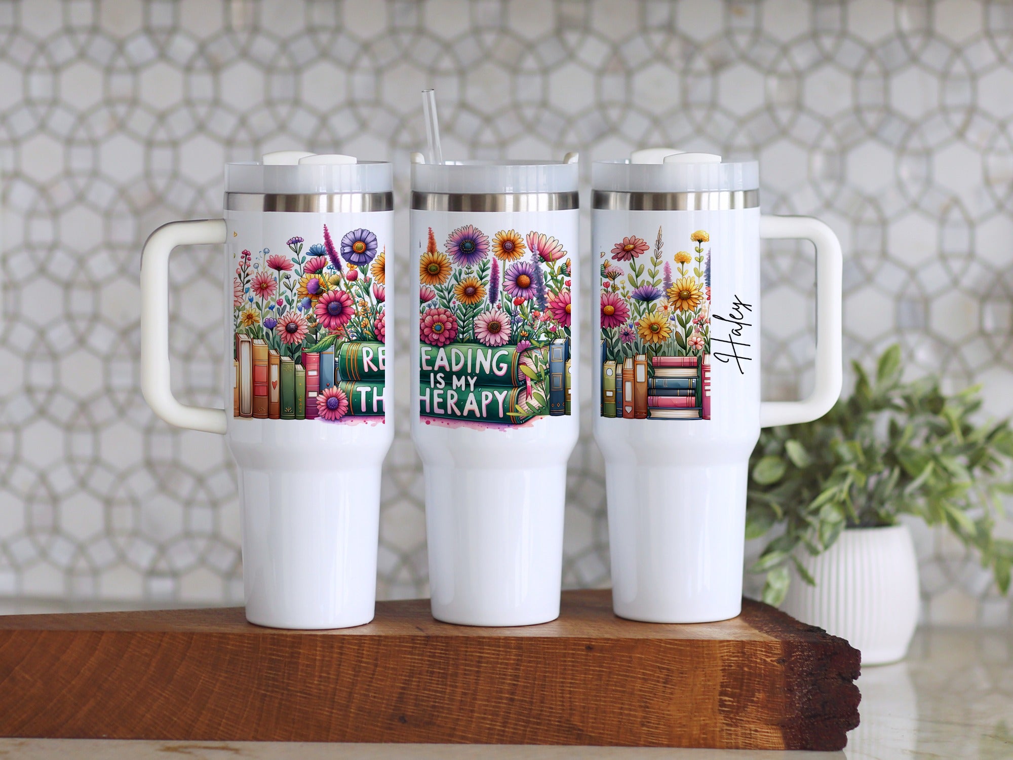 Reading Is My Therapy Floral Travel Mug product type
