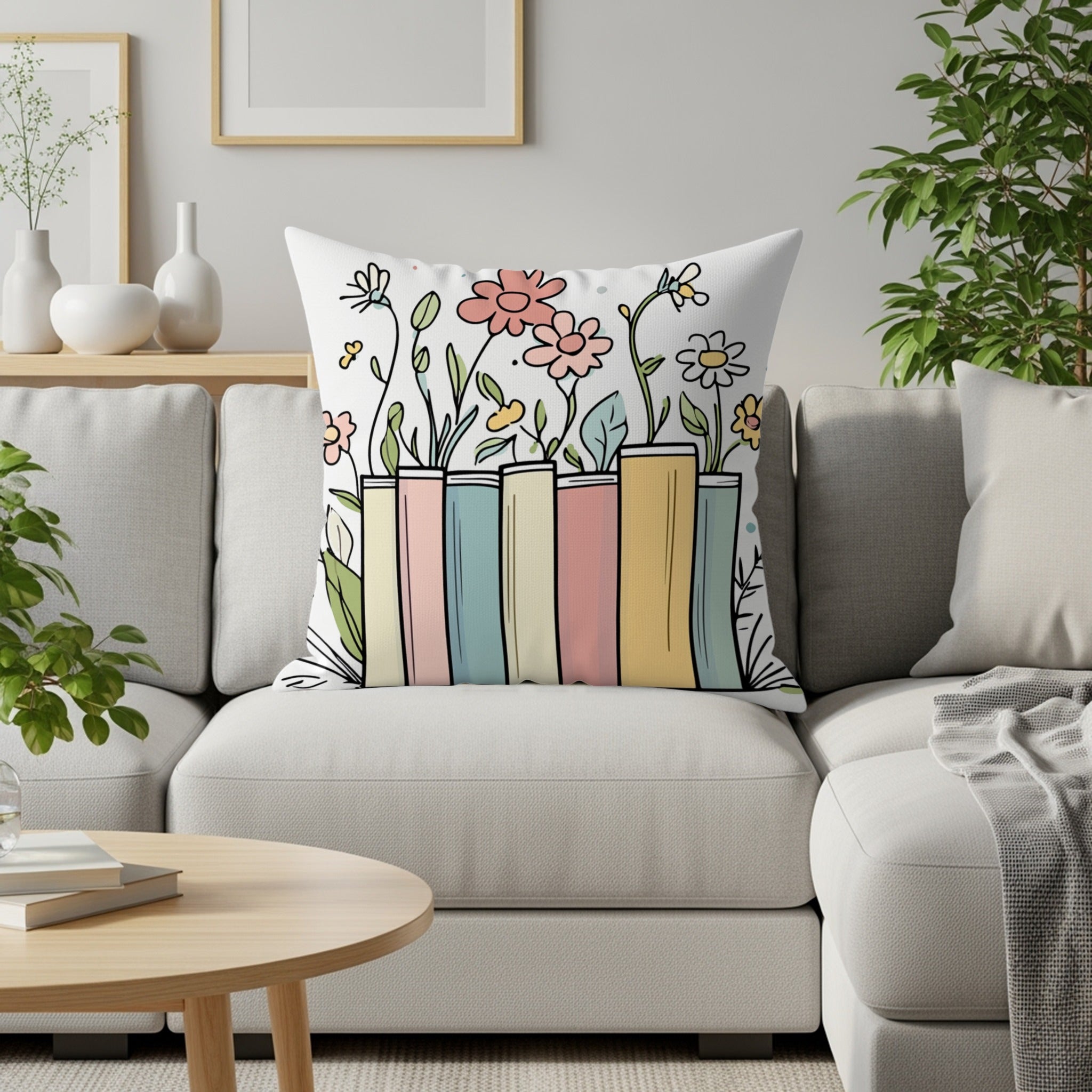 Decorative Floral and Books Design Cushion product