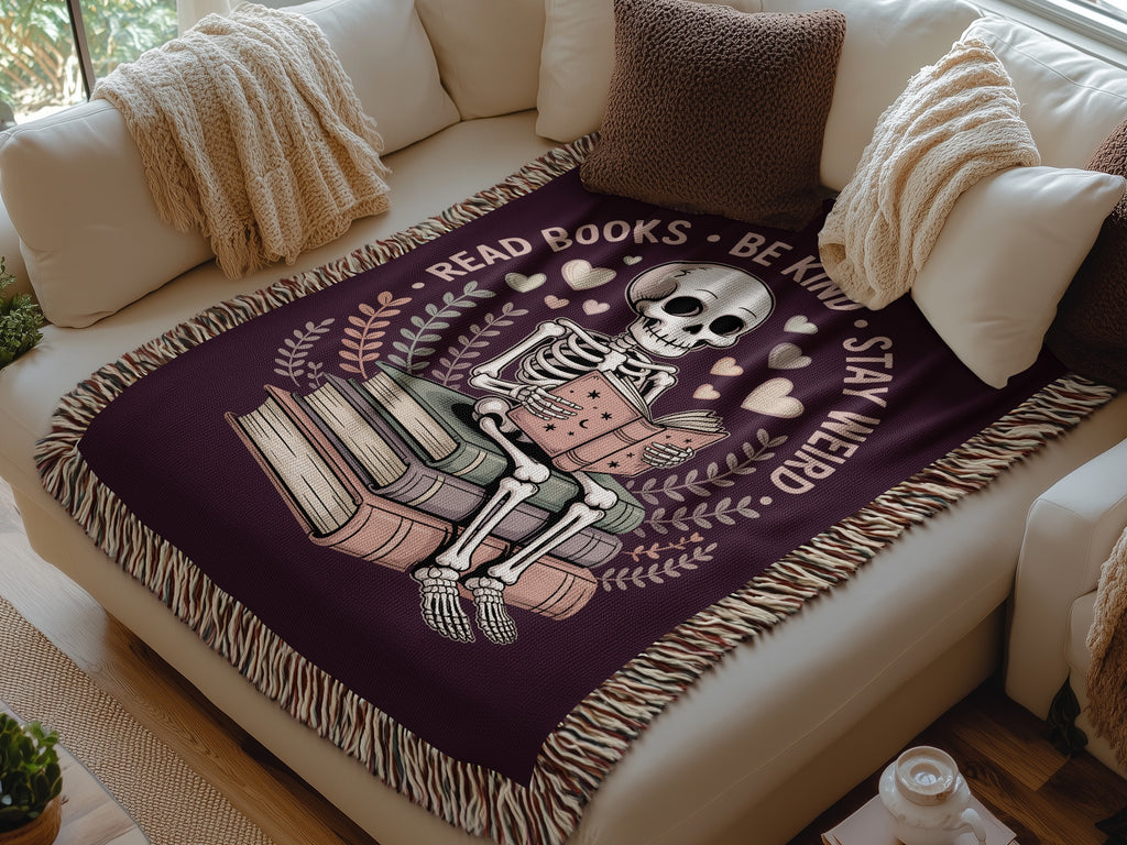Read Books Be Kind Stay Weird Skeleton Blanket product type