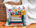 Colorful Floral and Books Design Throw Pillow product