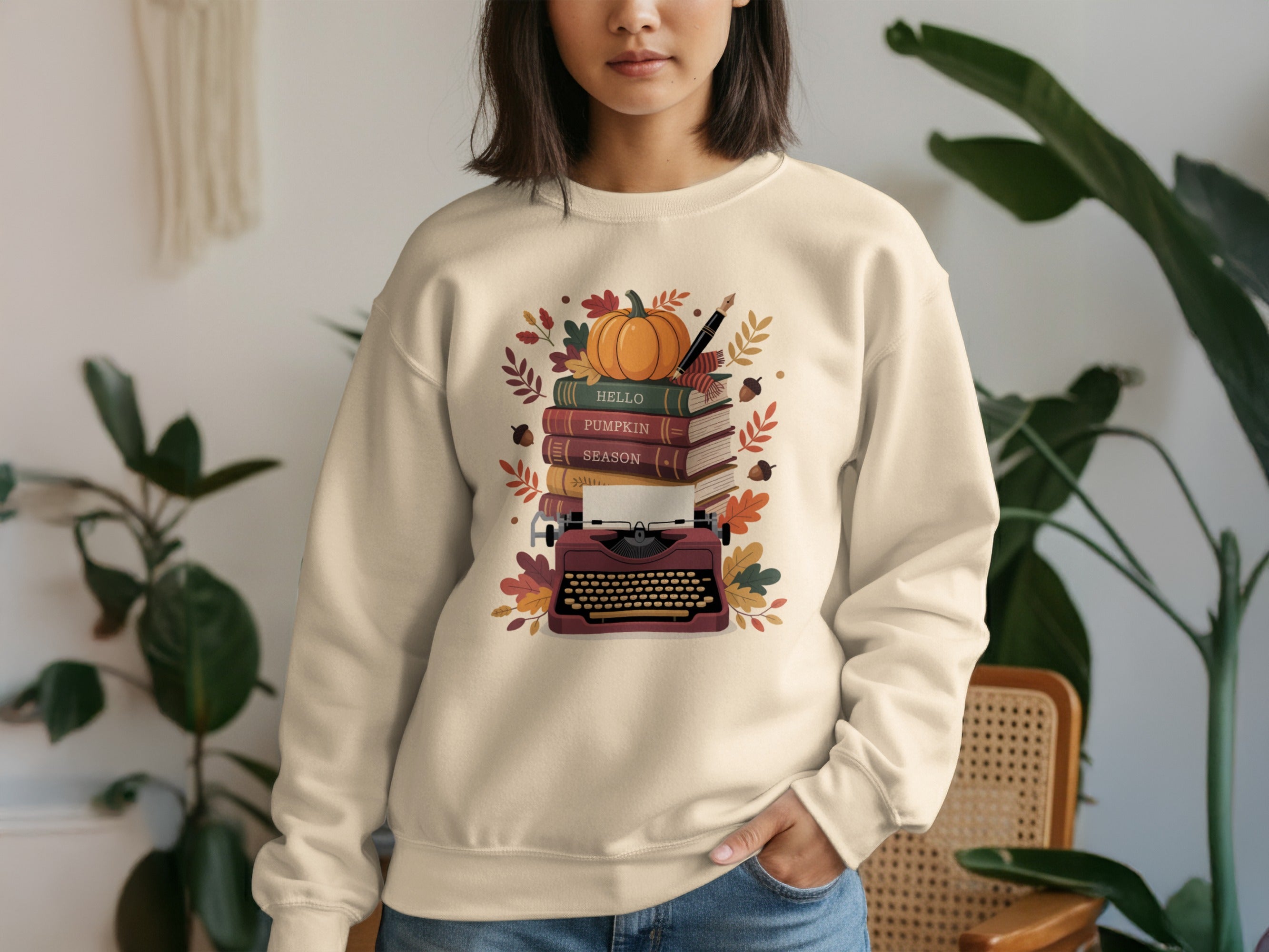 Cozy Autumn Vibes Typewriter Pumpkin Books Sweatshirt Product