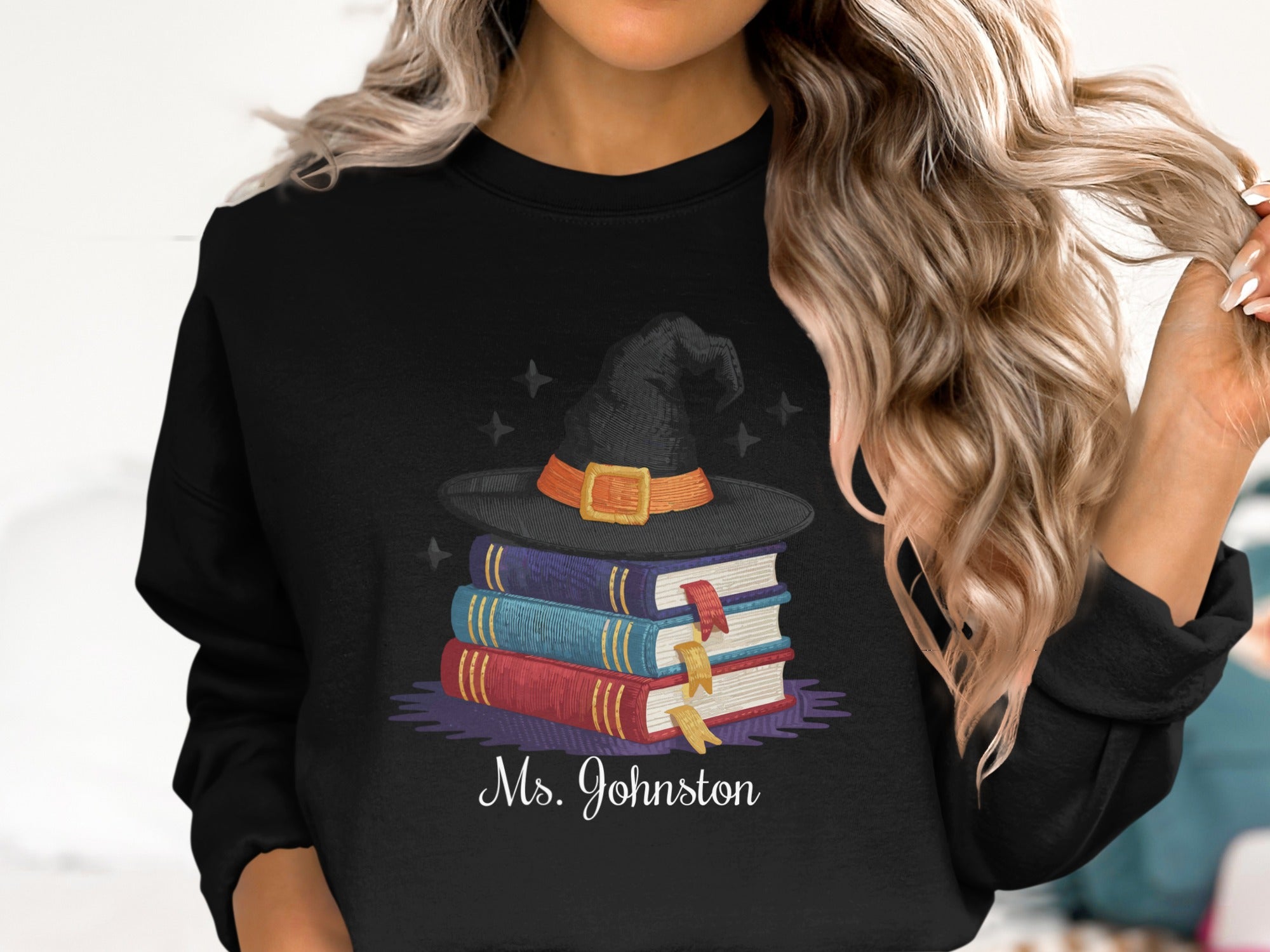 Ms. Johnston Witch Hat and Books Graphic Sweatshirt product type