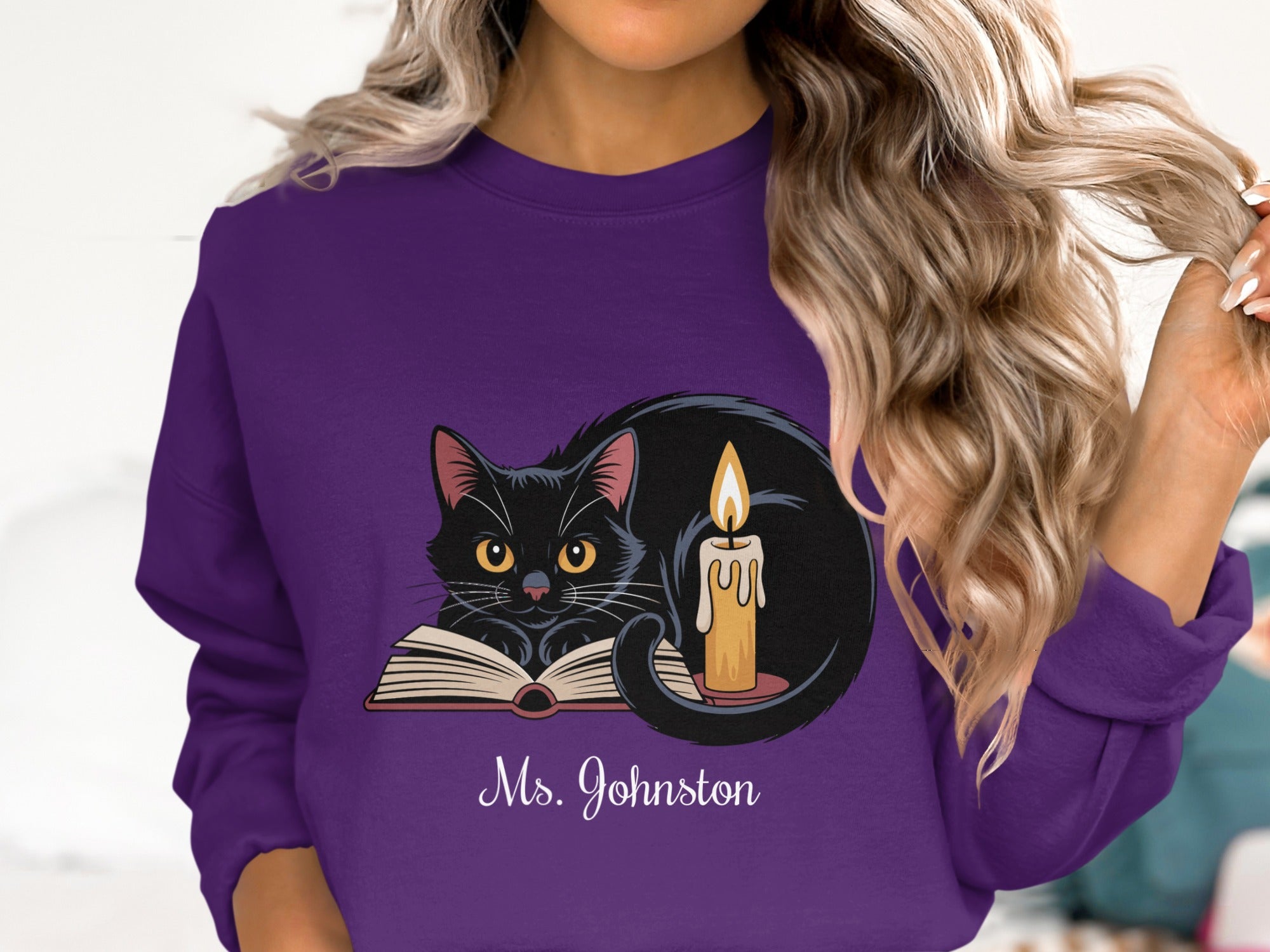 Black Cat with Candle Purple Sweatshirt product