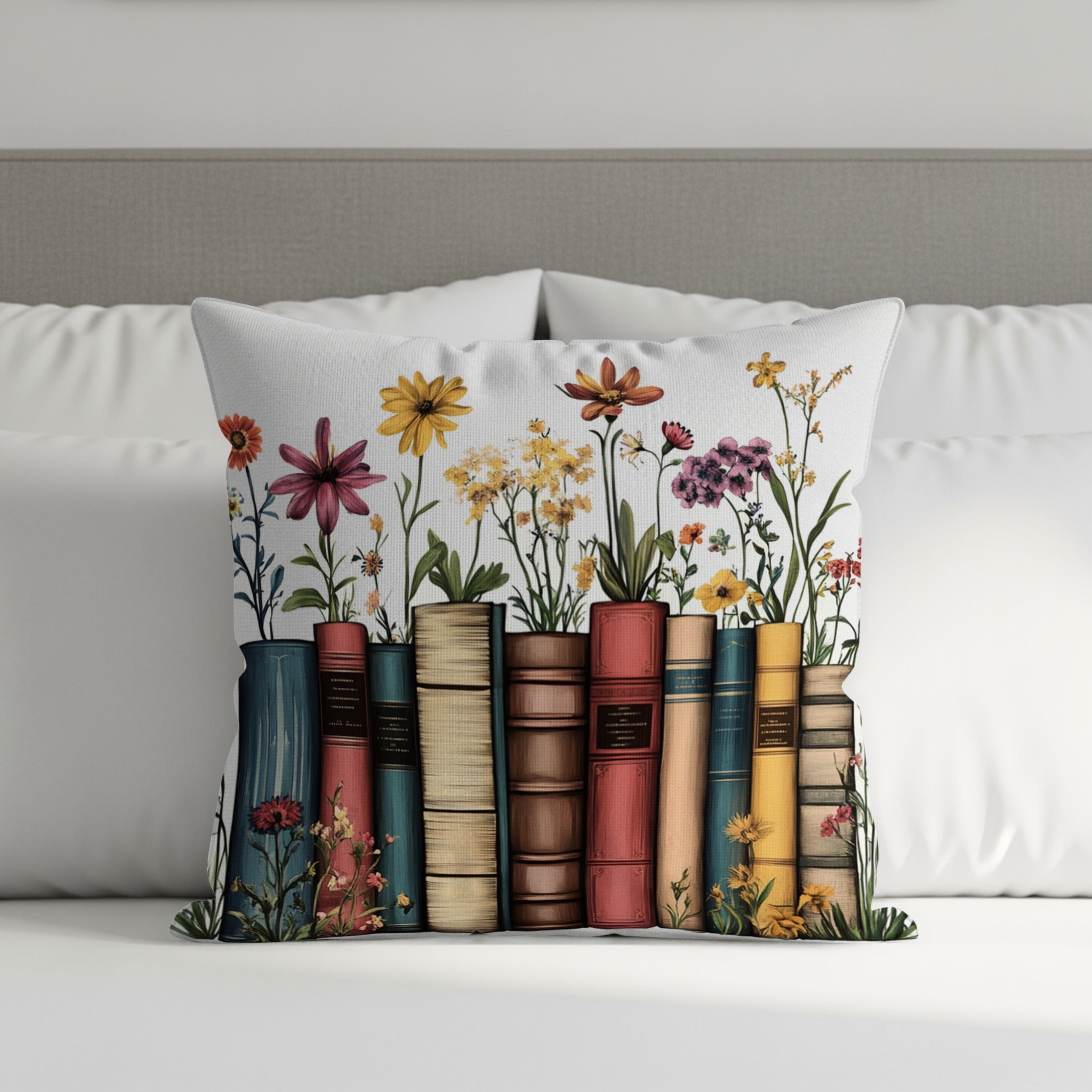 Colorful Books and Flowers Design Pillow product