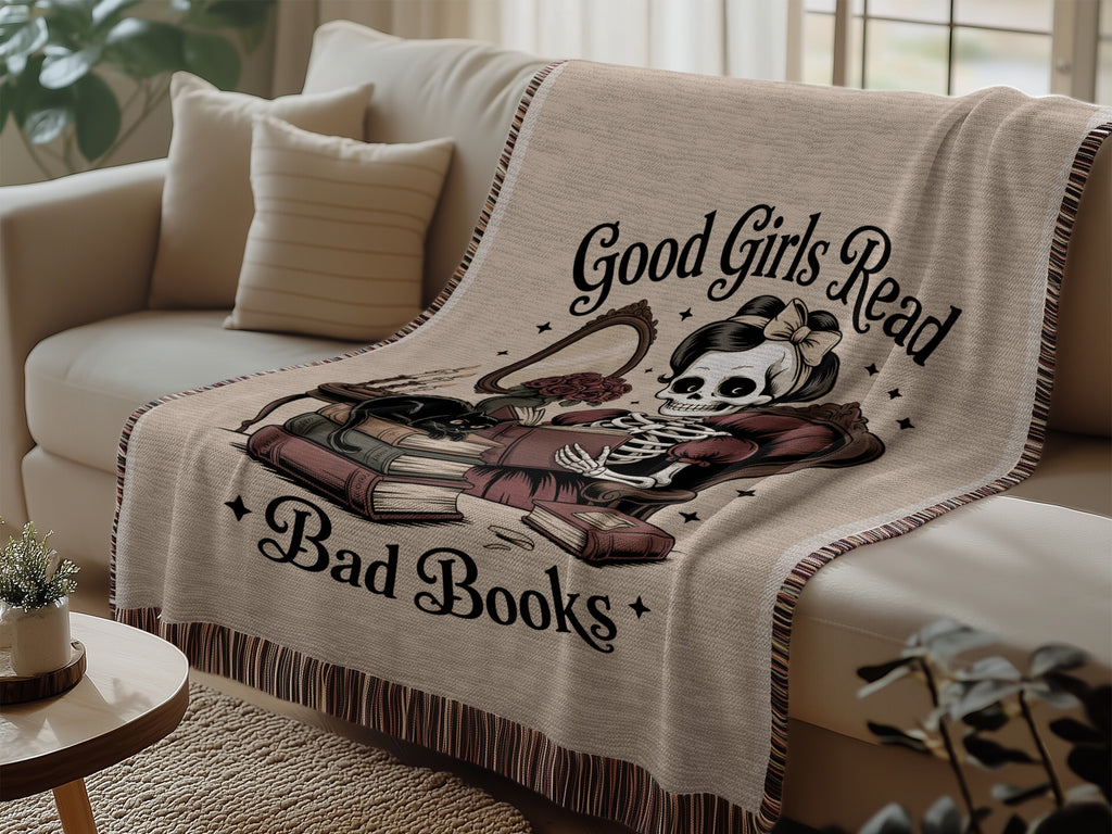 Good Girls Read Bad Books Skeleton Blanket product