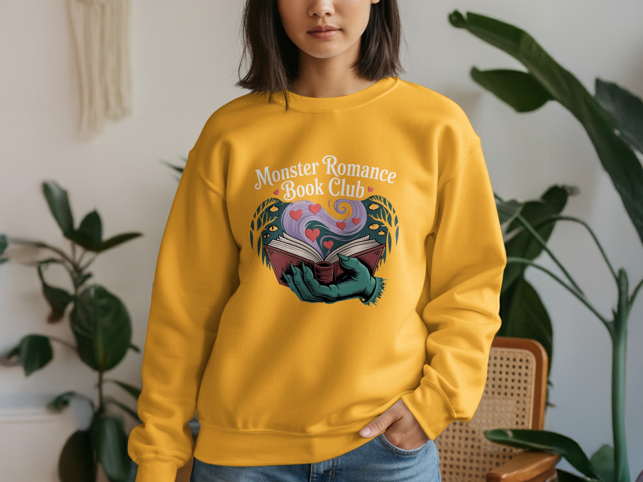 Monster Romance Book Club yellow sweatshirt product type