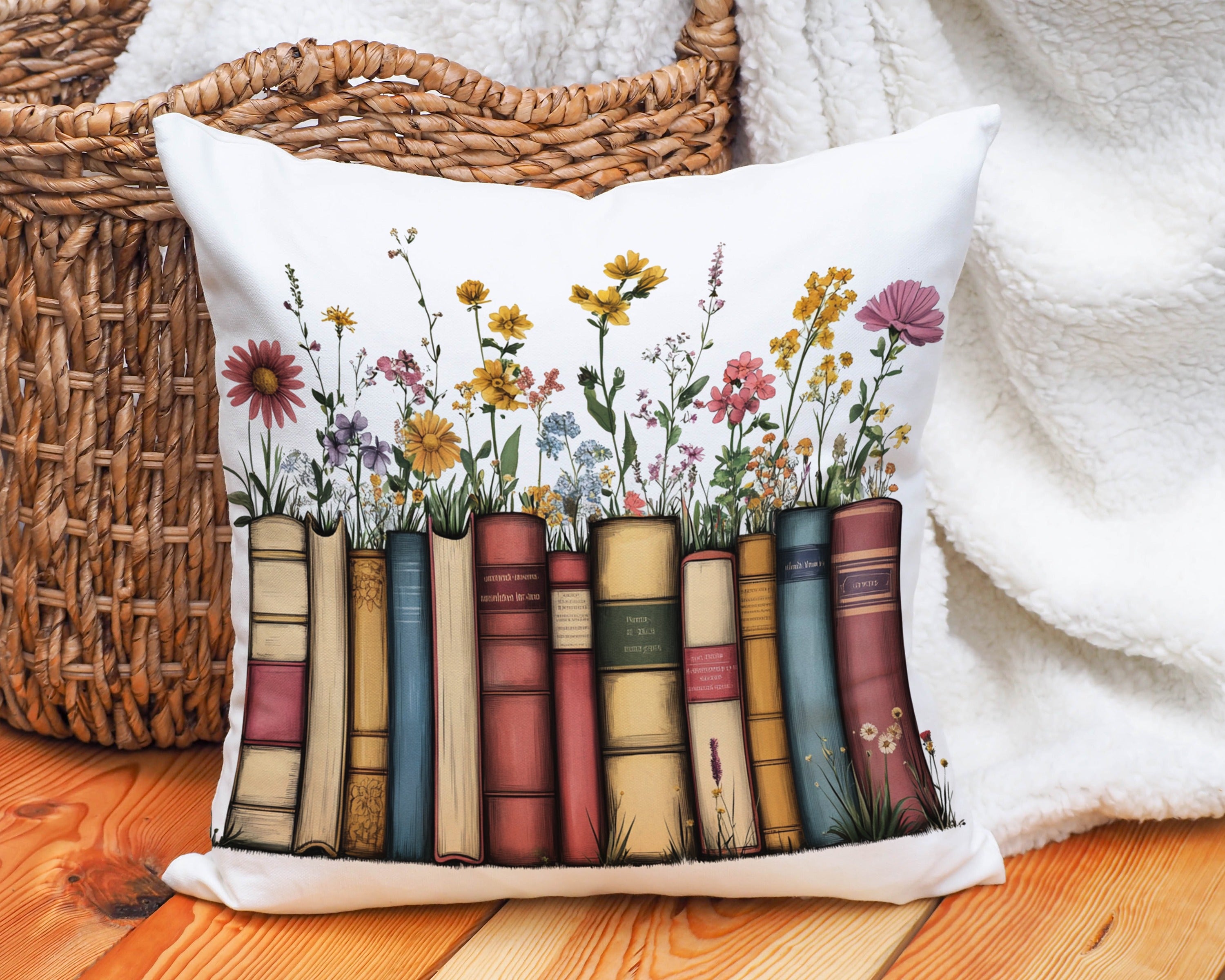 Floral Books Design Cozy Decorative Pillow product