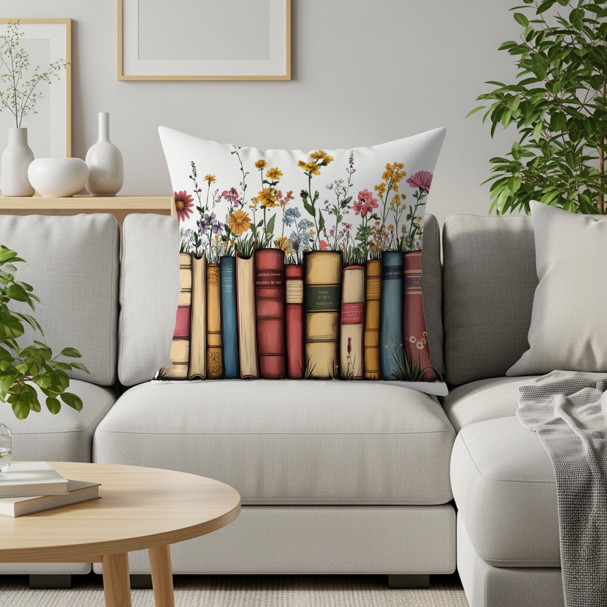 Colorful Books and Flowers Design Throw Pillow product type