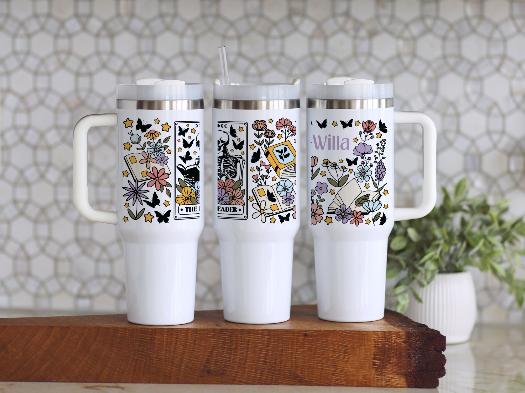 Floral and Butterfly Design Travel Mug product type