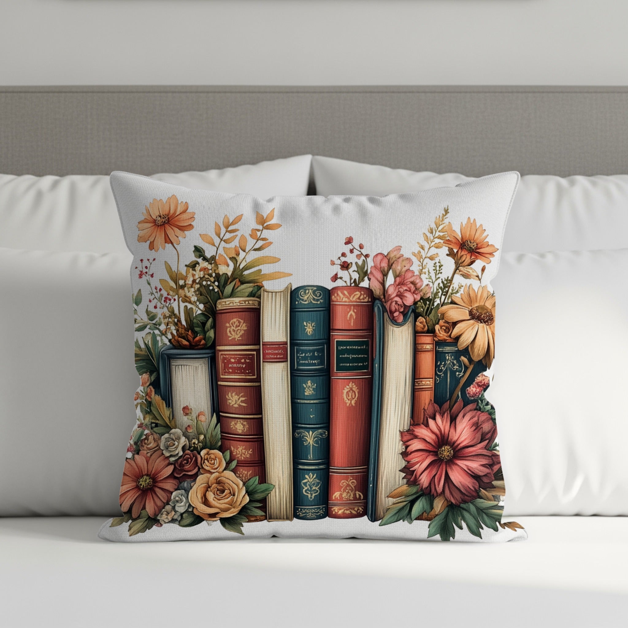 Floral Books and Flowers Design Pillow product type