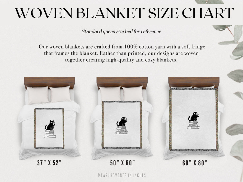 Woven Blanket Cute Cat Design Size Chart Product