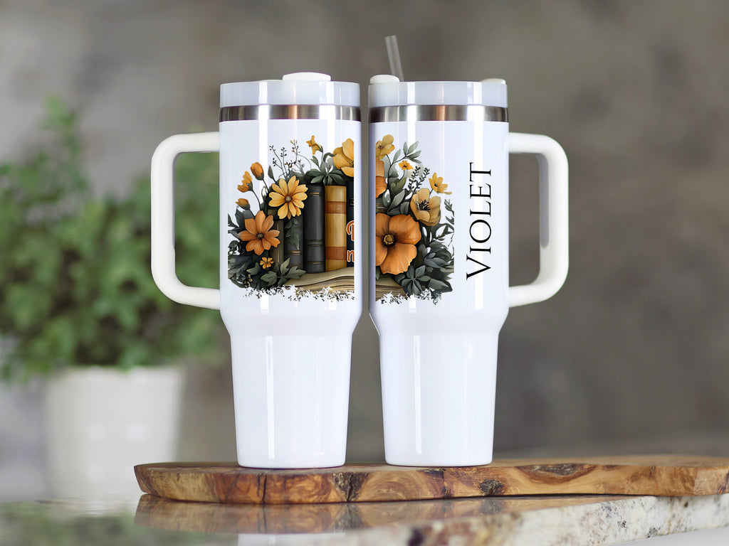 Floral Books and Violet White Tumbler Product