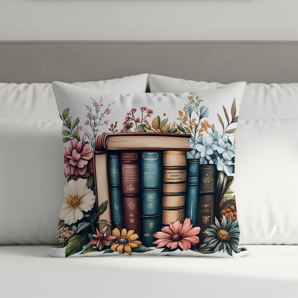 Vintage Floral Bookshelf Design Throw Pillow product