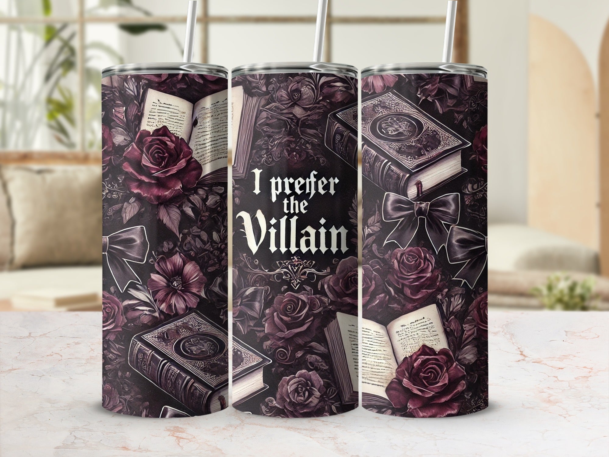 I Prefer the Villain Book Rose Design Tumbler product type