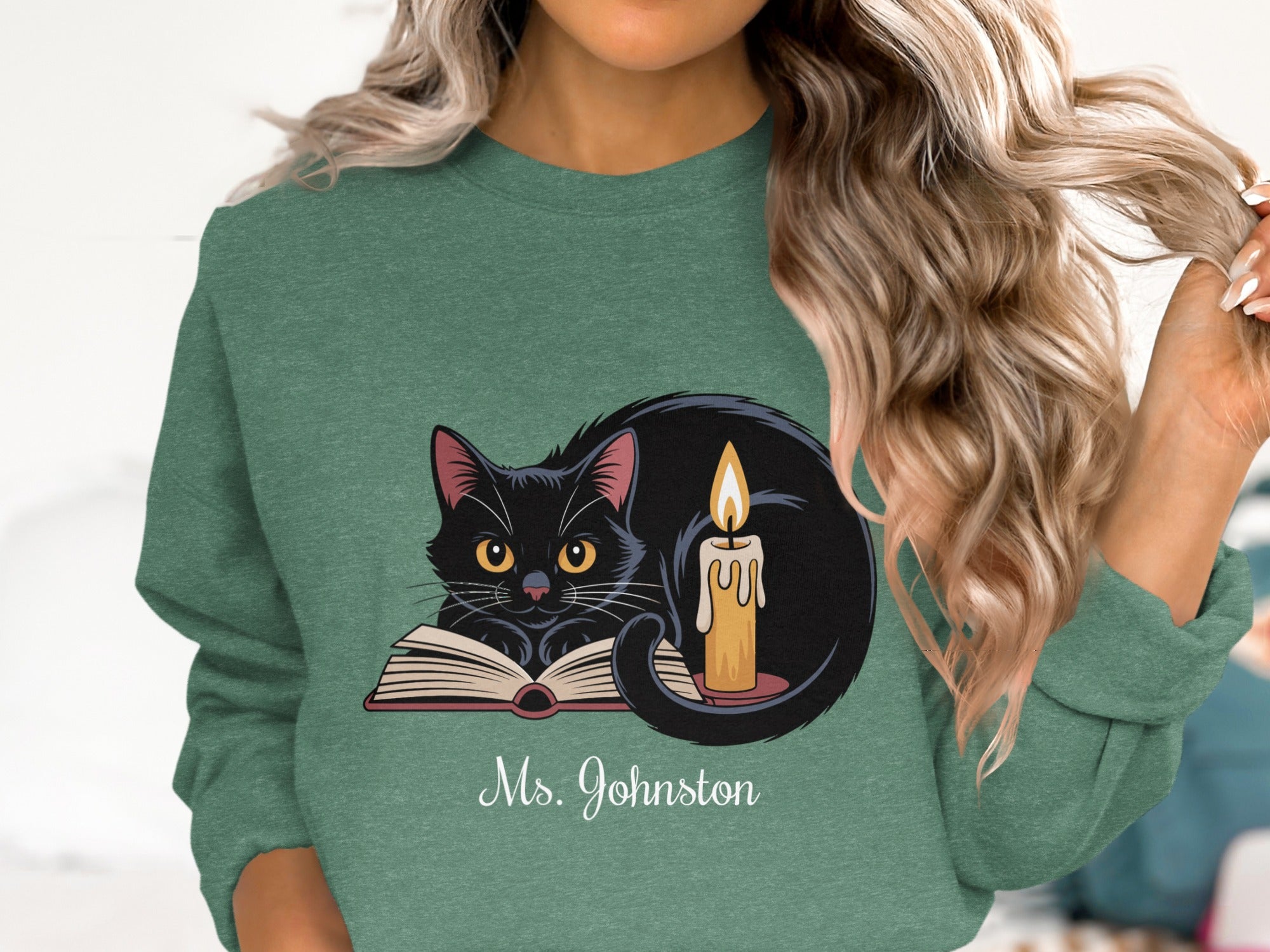 Black Cat with Candle and Book Graphic Sweatshirt product type