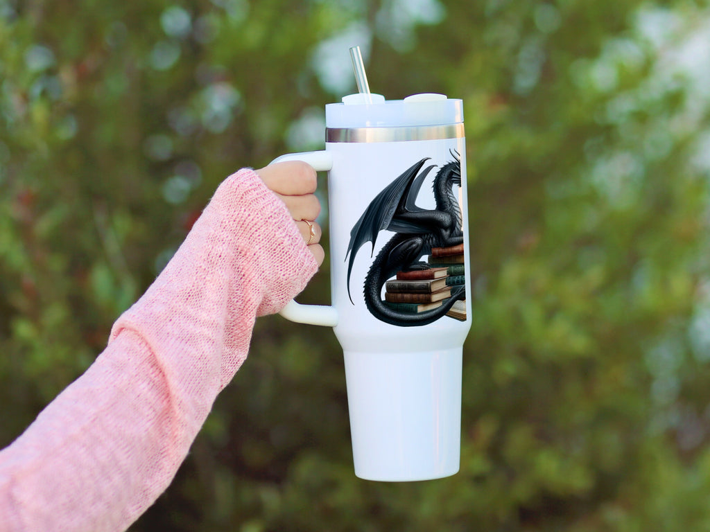 Dragon with Books Design Travel Mug product type