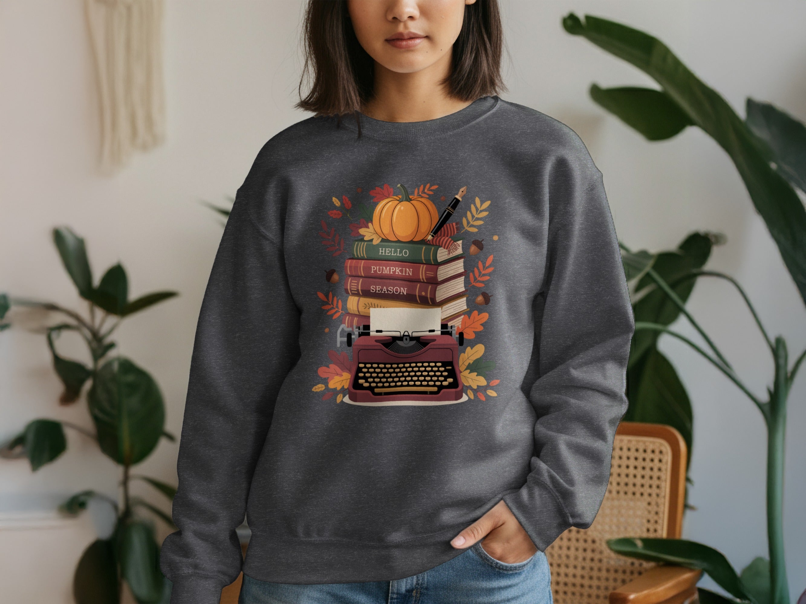 Autumn Books and Pumpkin Design Sweatshirt product type