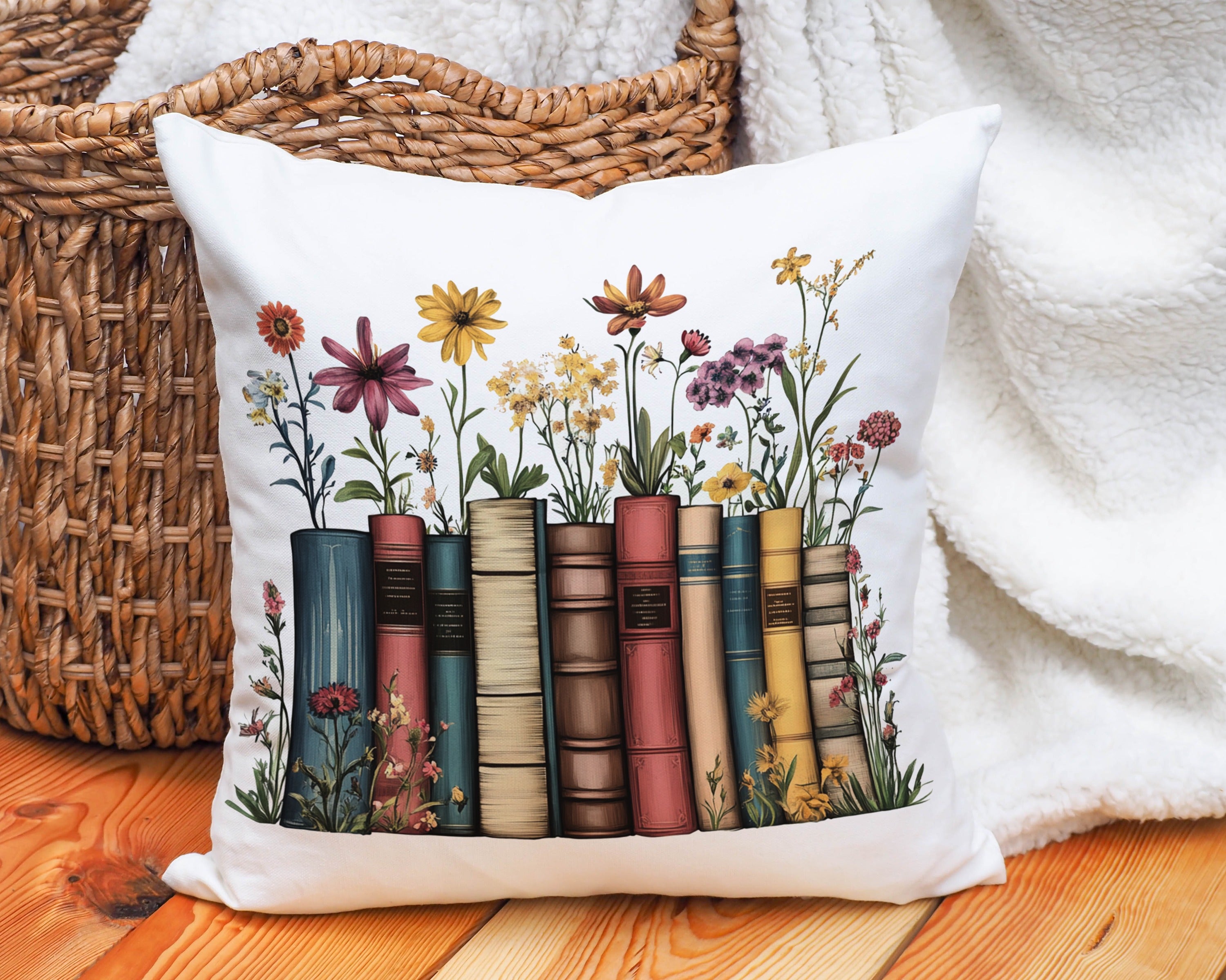 Decorative Throw Pillow with Book and Flower Design product