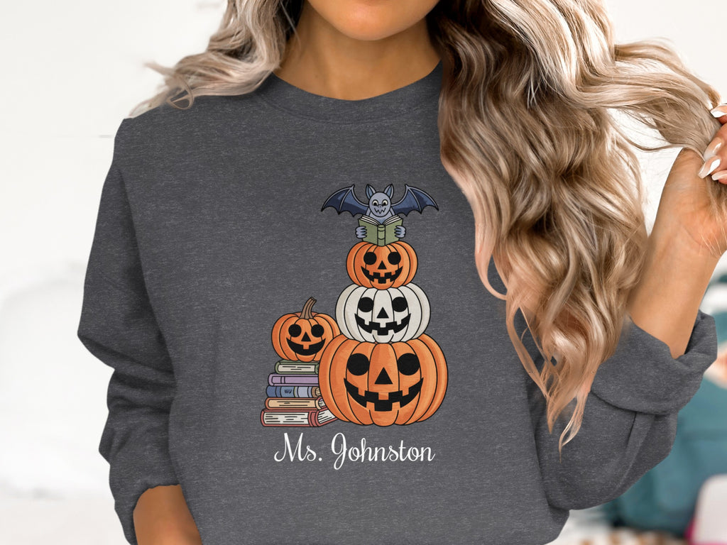 Halloween Pumpkins and Bat Personalized Sweatshirt product