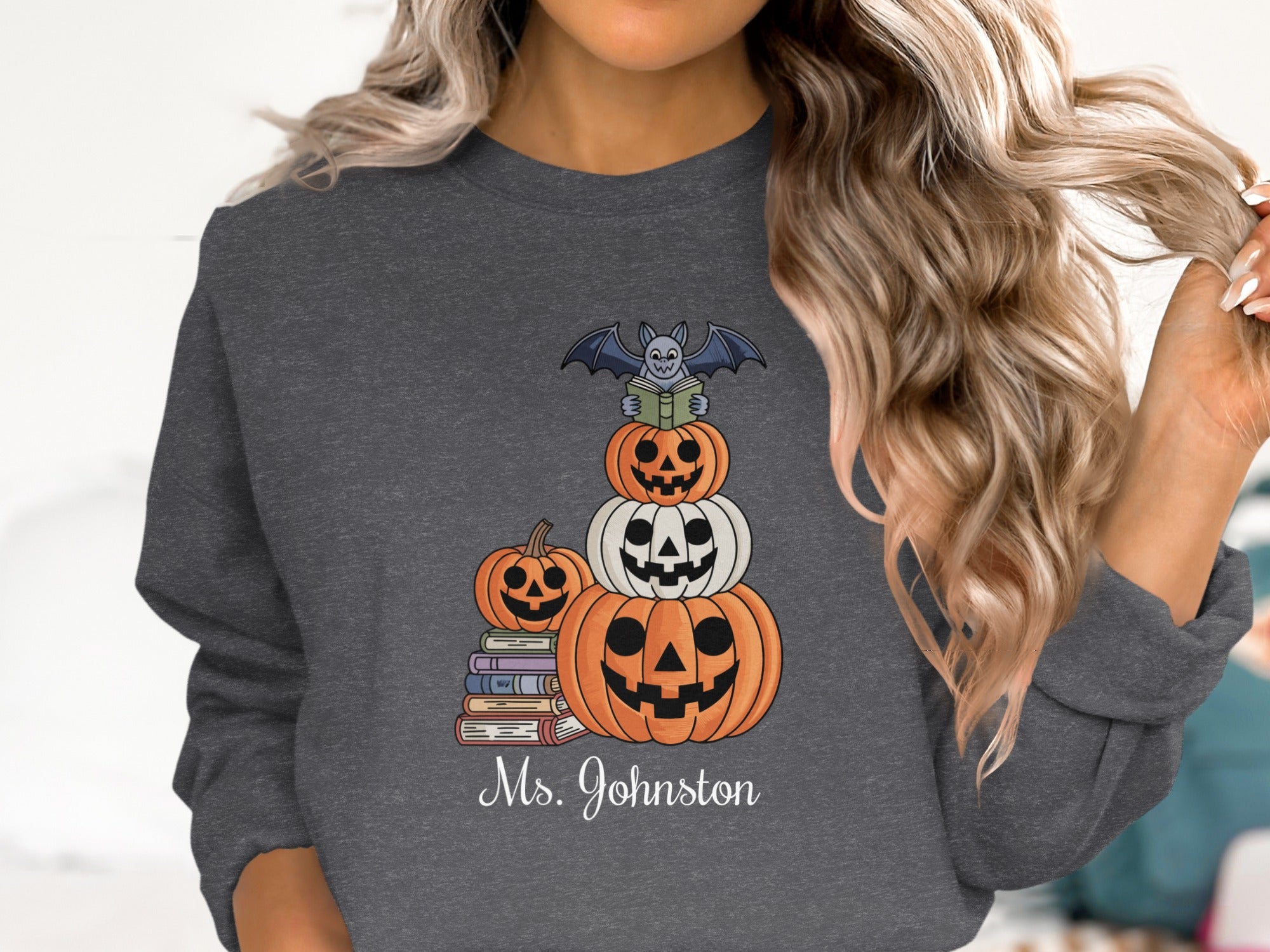 Halloween Pumpkins and Bat Personalized Sweatshirt product