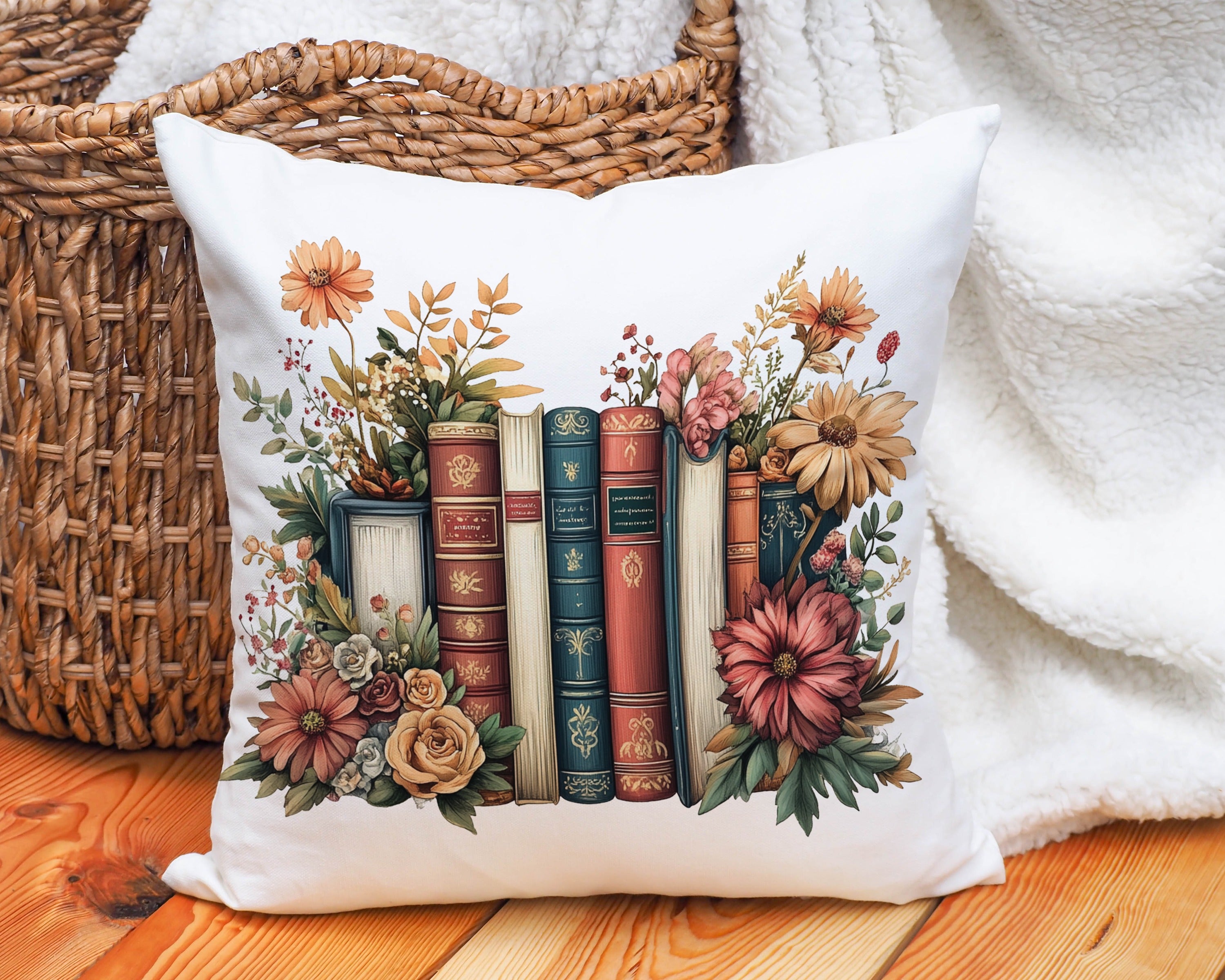 Decorative Throw Pillow with Vintage Books Design product type