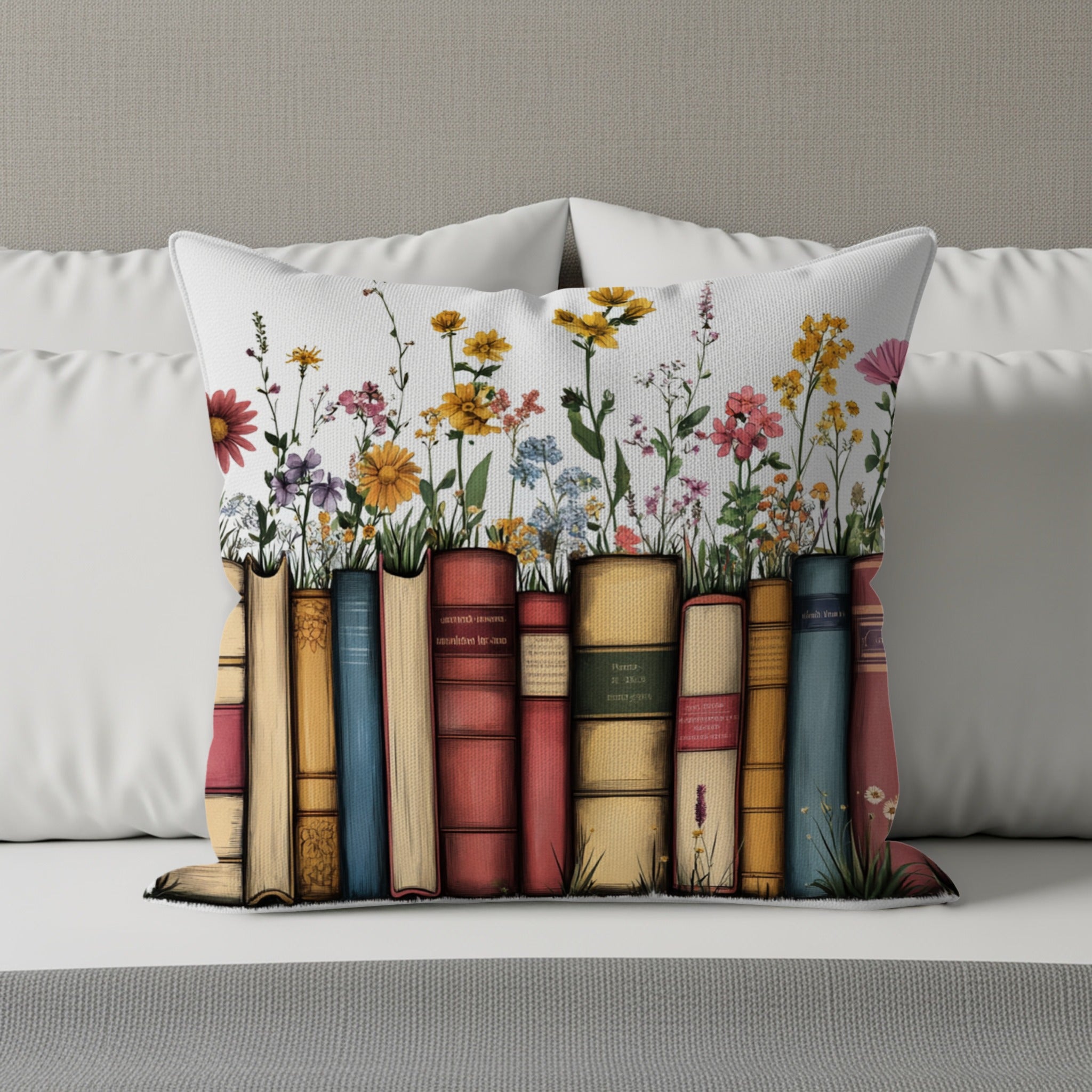 Colorful Books and Flowers Design Pillow product
