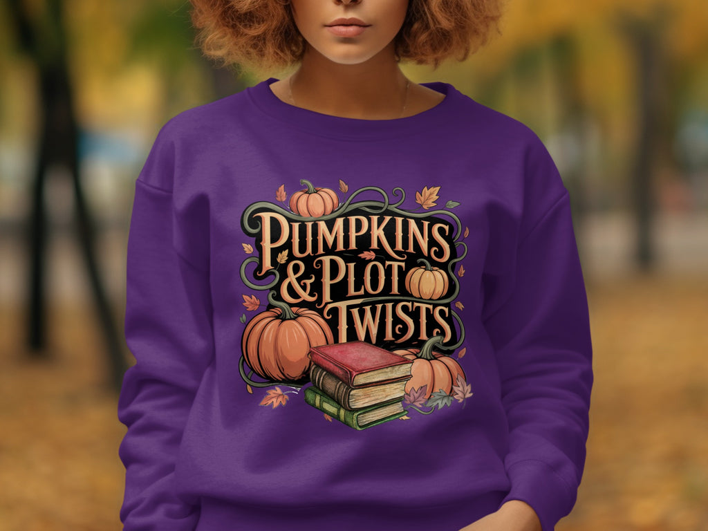 Pumpkins and Plot Twists Graphic Purple Sweatshirt product