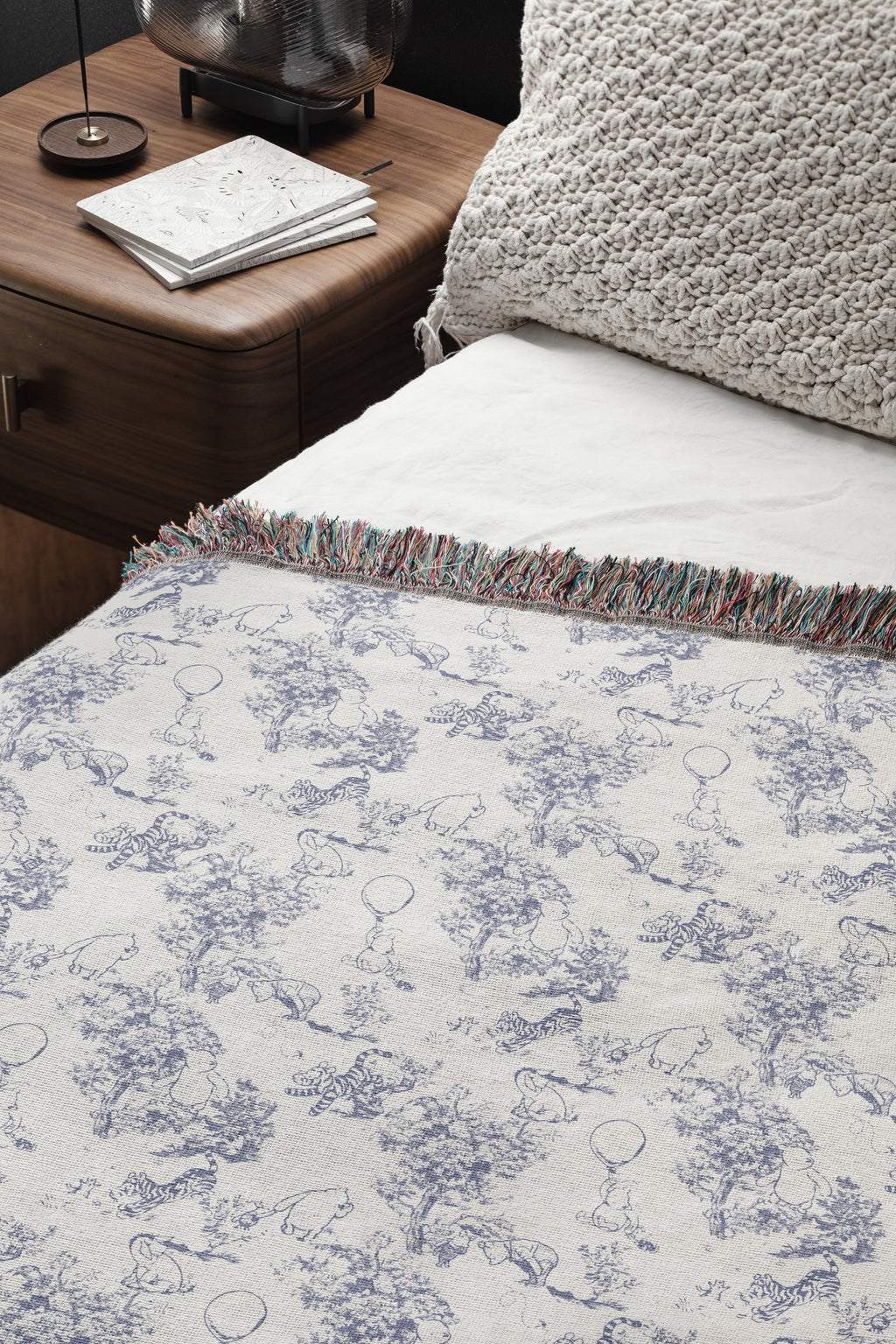 Whimsical Floral Patterned Grey and White Blanket product