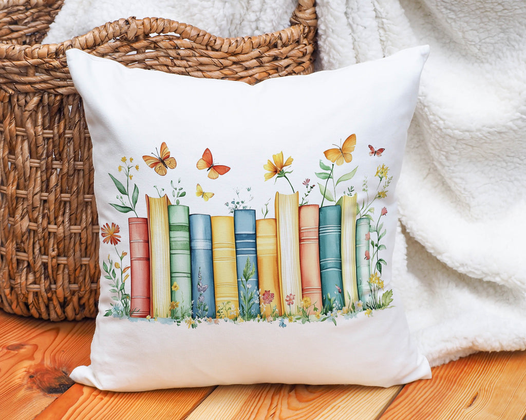 Colorful Books and Butterflies Throw Pillow product