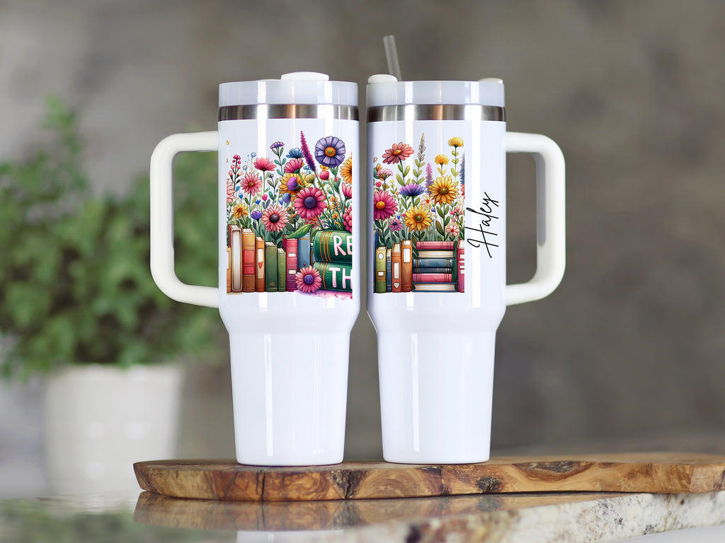 Colorful Floral and Books Large Travel Mug product