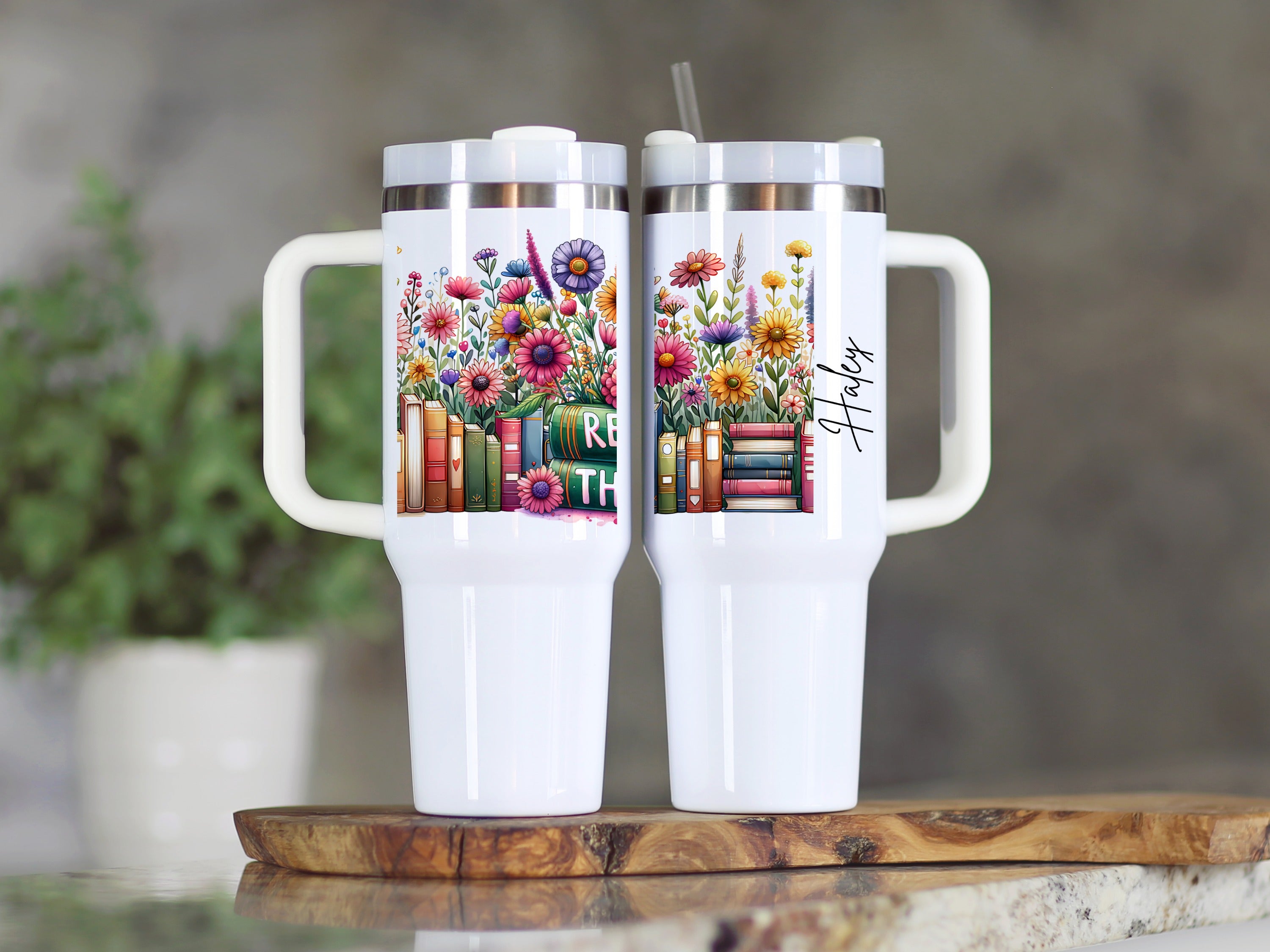 Colorful Floral and Books Large Travel Mug product