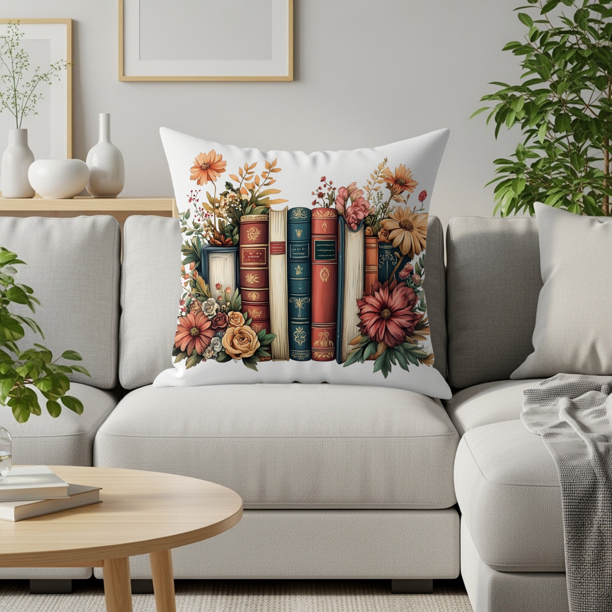 Floral Books Pillow, Vintage Book Art Pillow