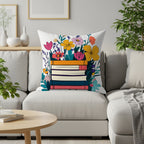 Vibrant Floral Stack of Books Design Pillow product
