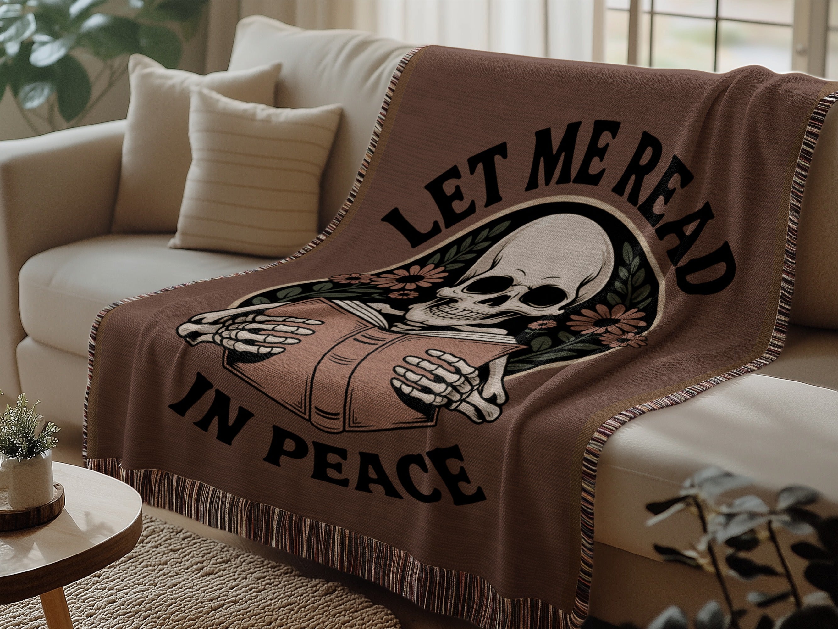 Let Me Read In Peace Skeleton Blanket product