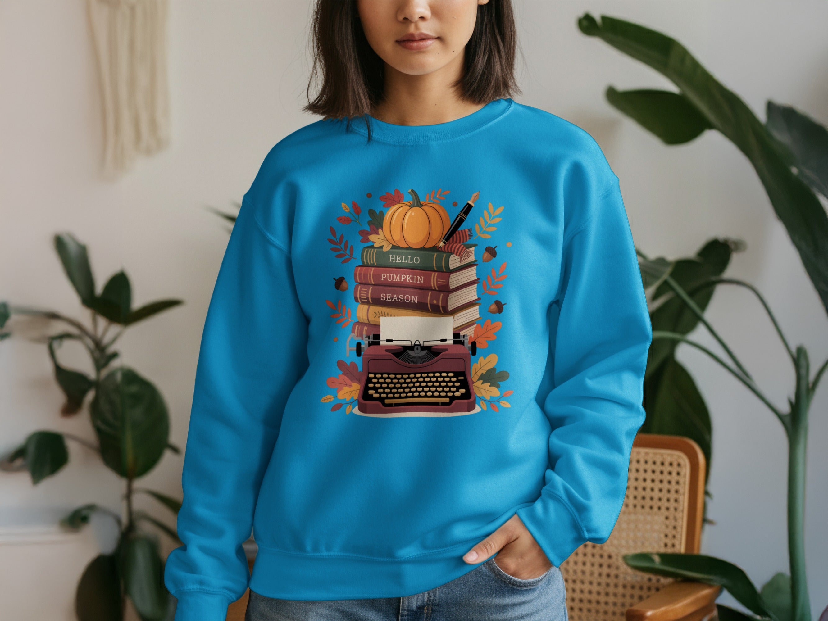 Cozy Autumn Vibes Pumpkin and Books Sweatshirt product type