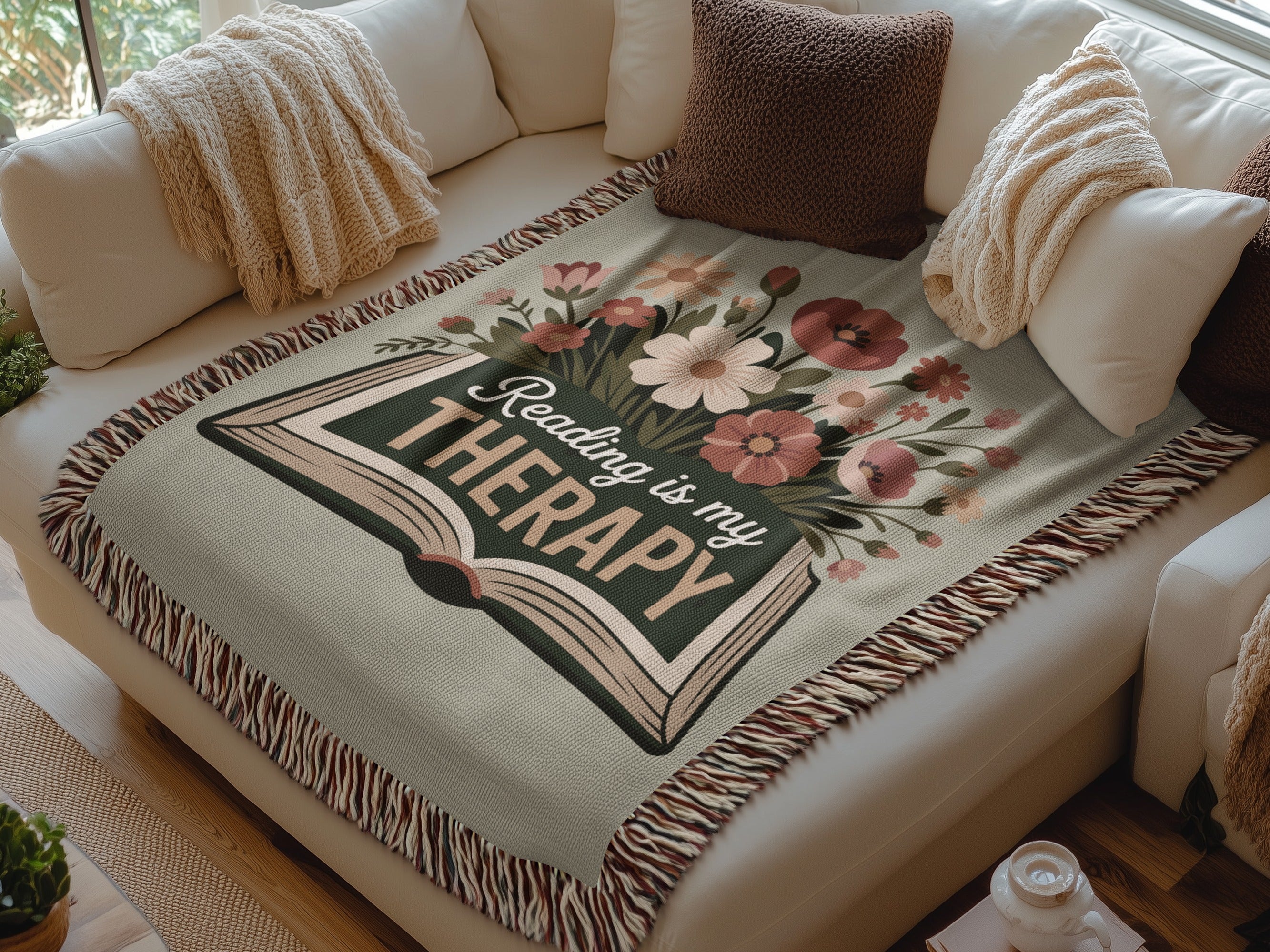 Reading is My Therapy Floral Throw Blanket product