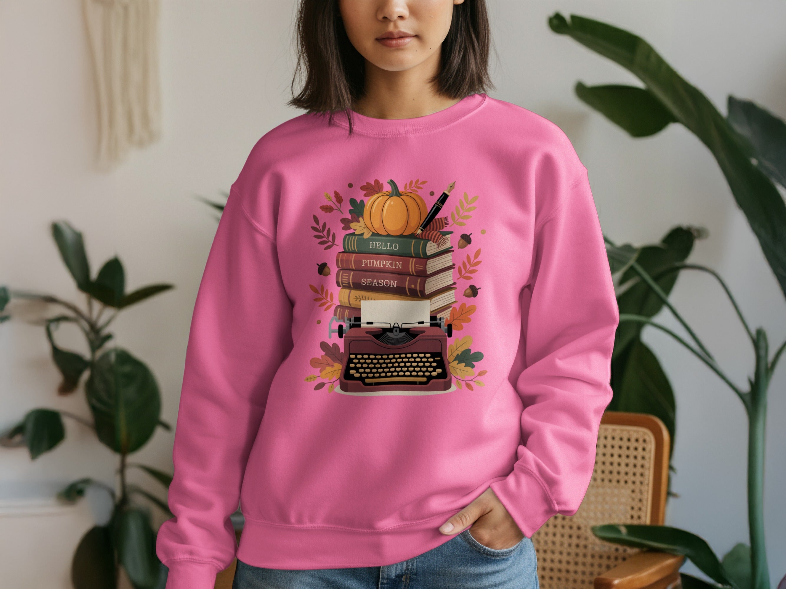 Cozy Autumn Books and Typewriter Graphic Sweatshirt product