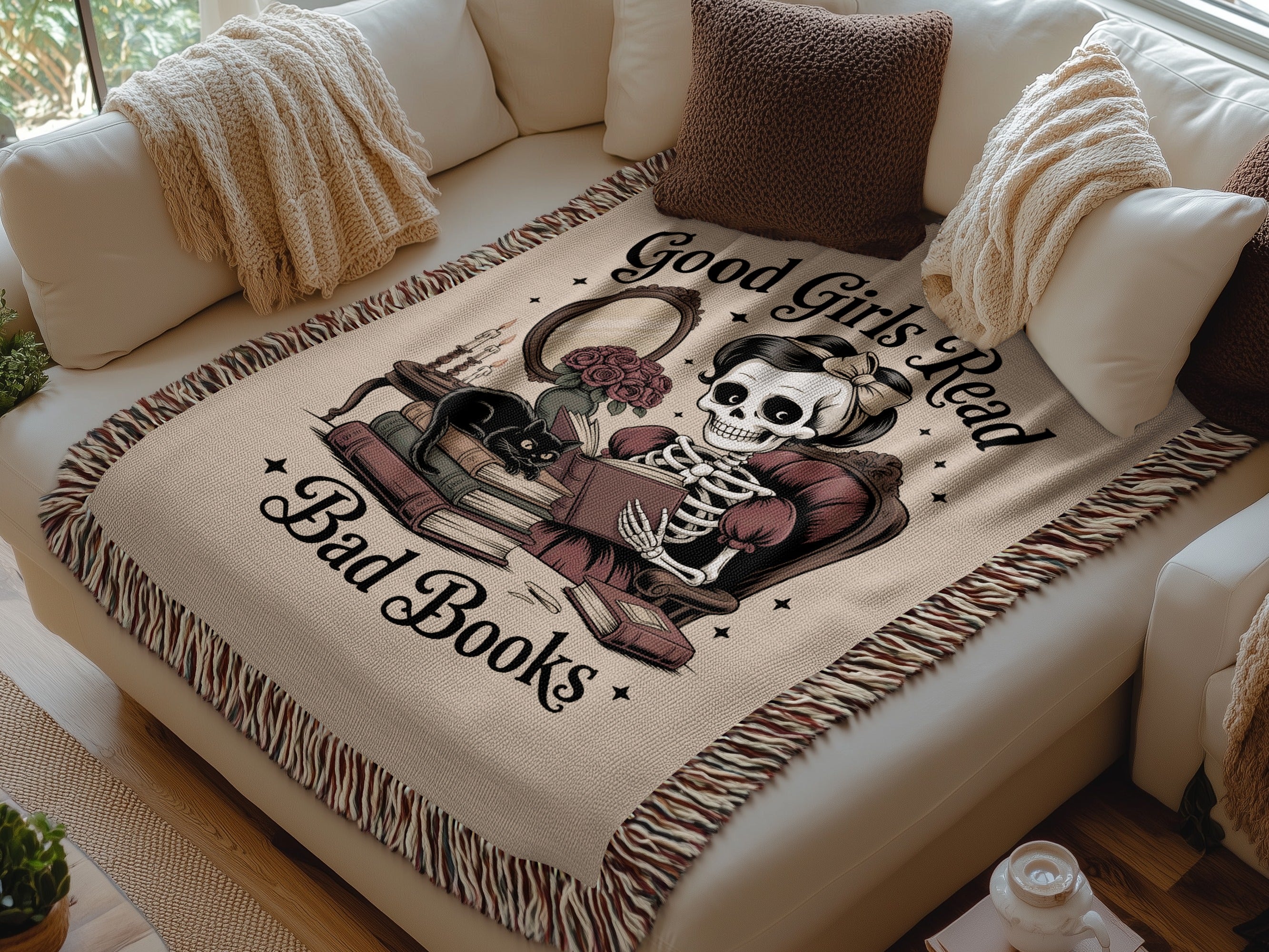 Good Girls Read Bad Books Skeleton Design Blanket