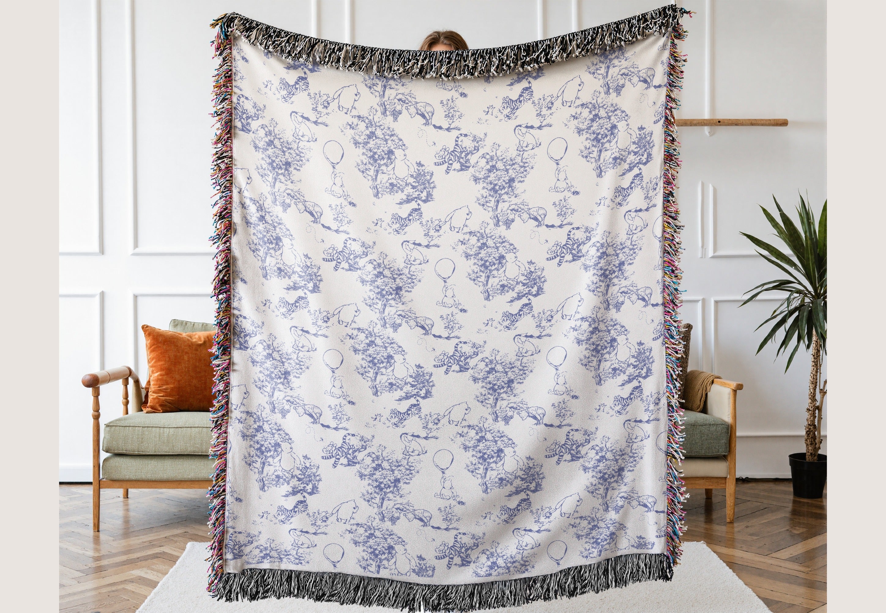 Vintage Classic Pooh Toile Woven Blanket